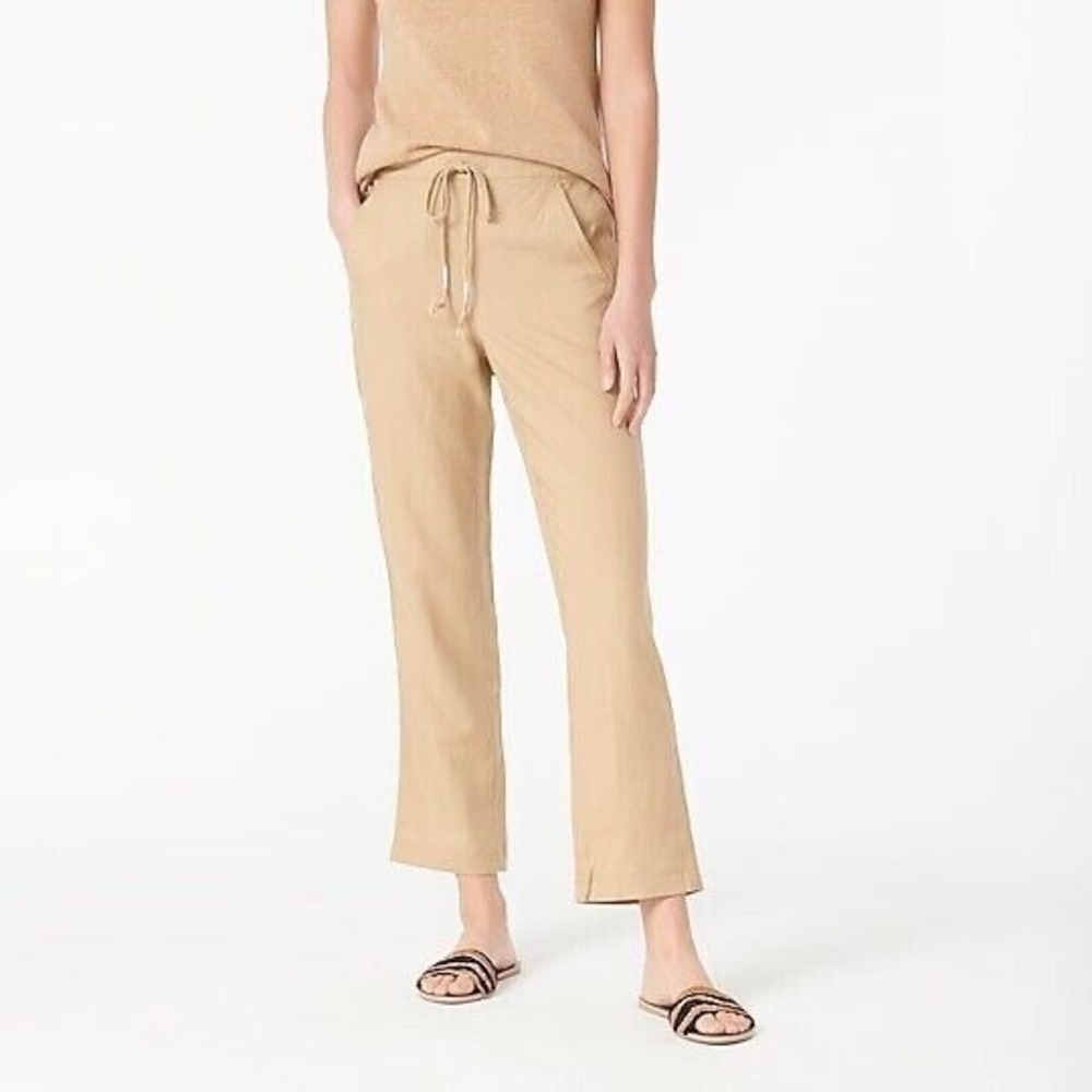 J.Crew Denim Tie-Waist Seaside Pant Linen Blend Khaki AN013 $89.50 Vacation